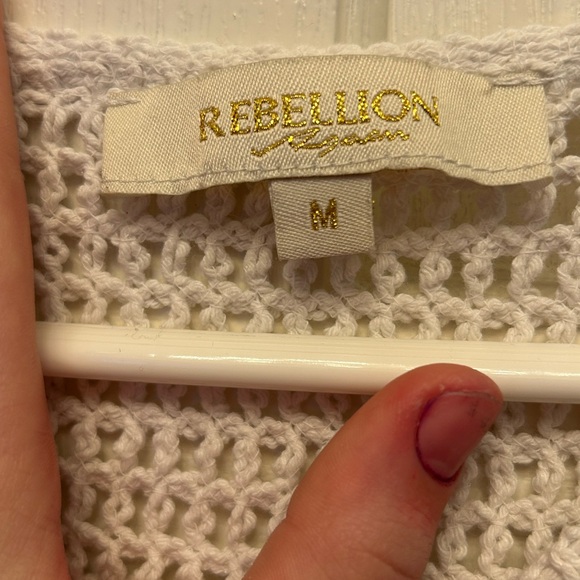 Rebellion White Crochet Button Down Crop Top - Picture 3 of 5